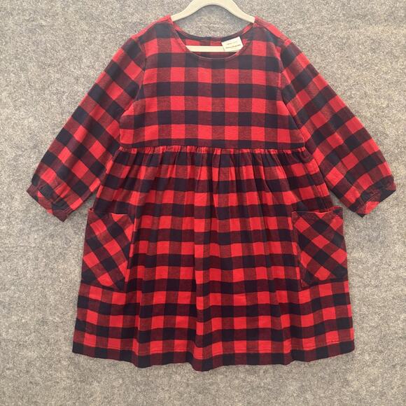 Hanna Andersson Dress Girls Size 10 Red Plaid Flannel Long Sleeve Pockets Comfy - Picture 1 of 11
